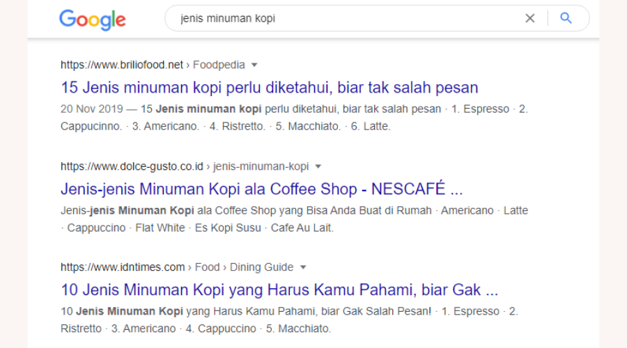 contoh search intent hasil keyword research