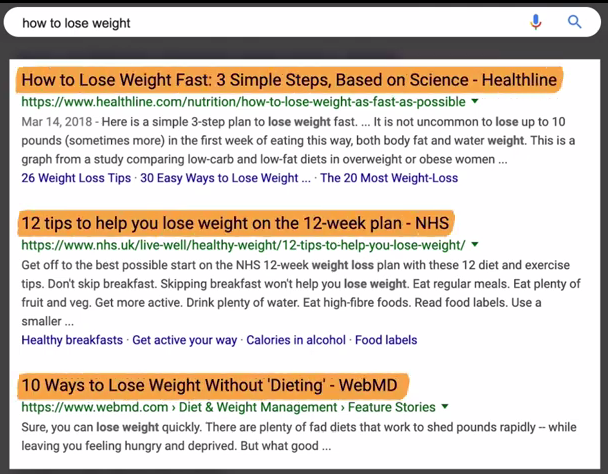 SERP how to lose weight