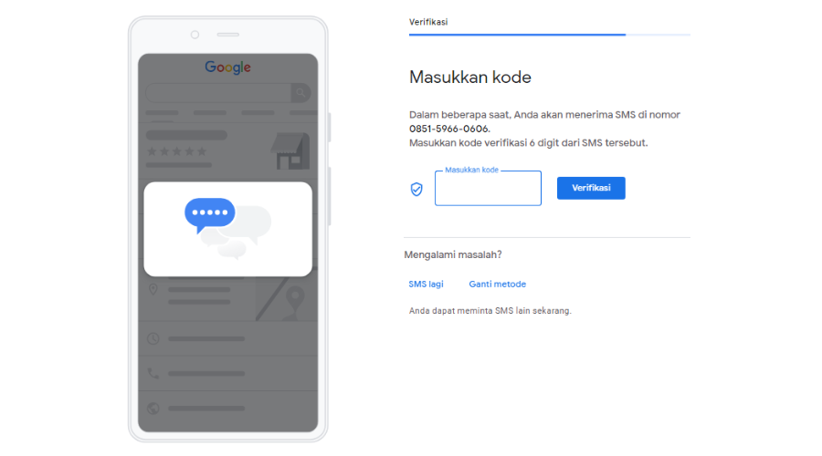 memasukkan kode verifikasi Google Bisnis lewat SMS