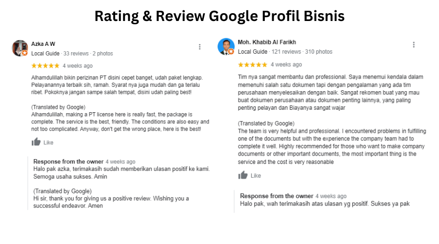FItur rating dan review Google Bisnisku