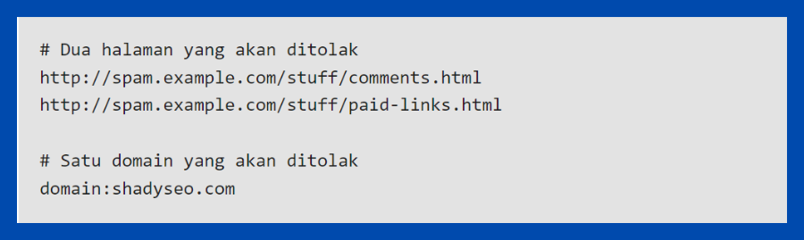 format penulisan domain dan halaman website untuk disavow backlink spam