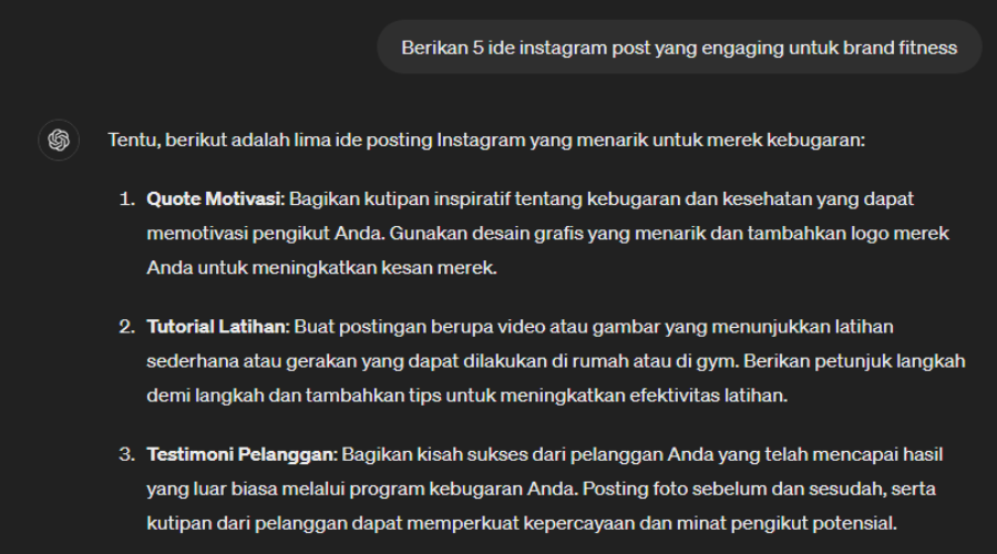 Contoh promp untuk ide konten instagram