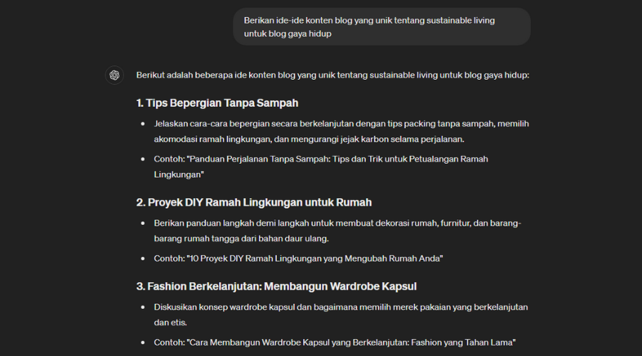 Contoh prompt untuk ide konten blog