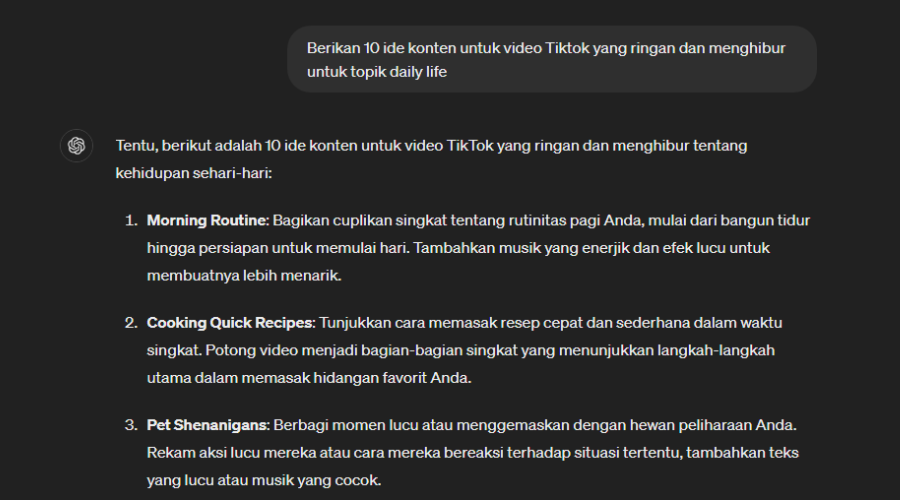 Contoh prompt untuk konten video Tiktok