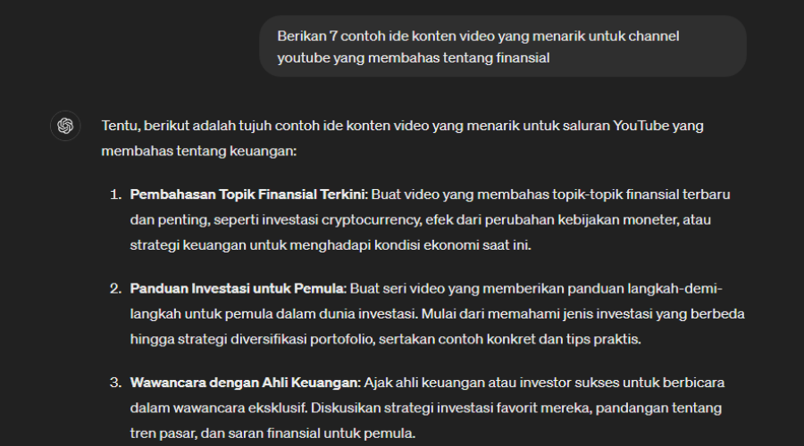 Contoh prompt untuk konten youtube