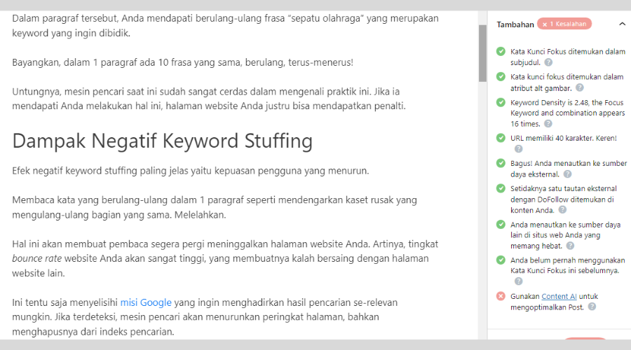 Alat bantu SEO untuk mendeteksi keyword stuffing