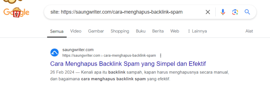 contoh cara cek halaman terindeks Google