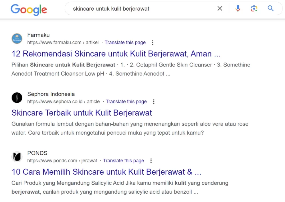 serp keyword skincare untuk kulit berjerawat