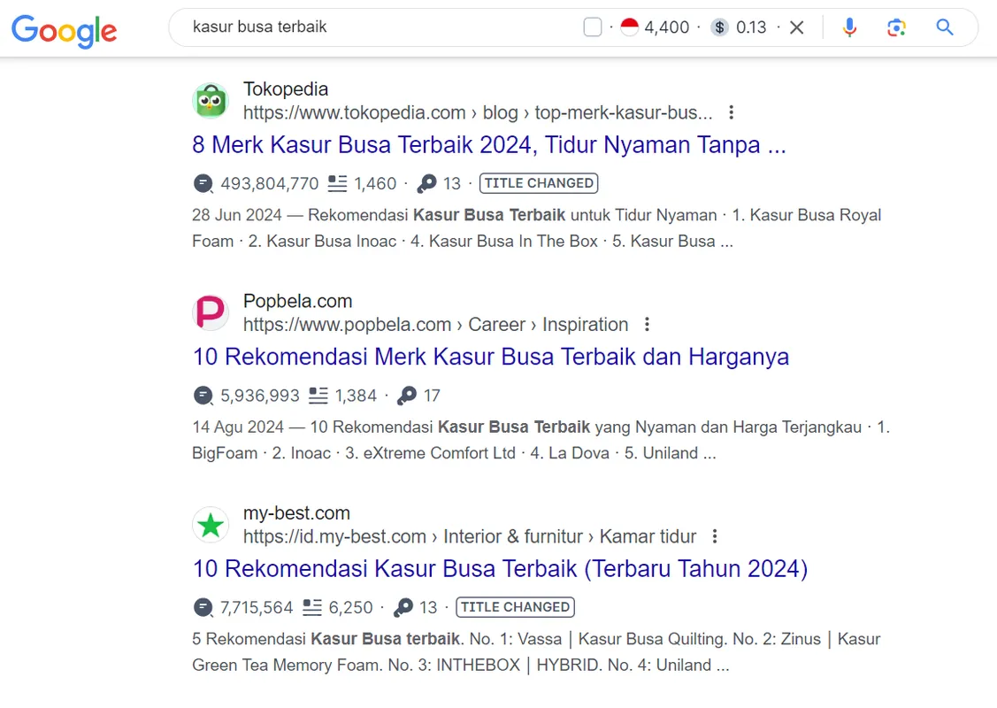 search intent keyword kasur busa terbaik